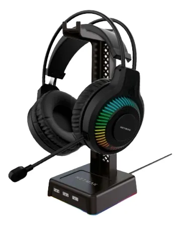 Soporte De Auriculares Gamer Rgb Netmak Con Puertos Usb